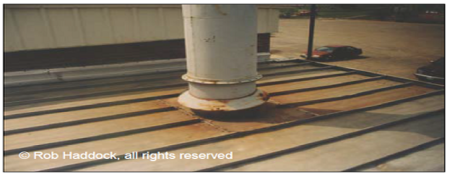 지붕 배기 시스템에 오염 물질 및 화학 물질로 인한 지붕 부식